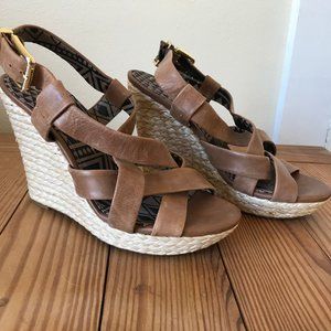 Jessica Simpson Crisscross Brown Leather Wedges